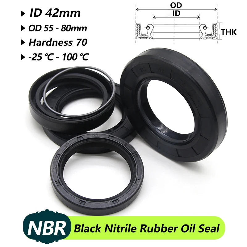 

ID 42mm NBR Oil Seal TC-42*55/56/58/60/62/65/68/70/72/75/80*5/7/8/9/10/12mm Skeleton Nitrile Rubber Shaft Double Lip Oil Sealing