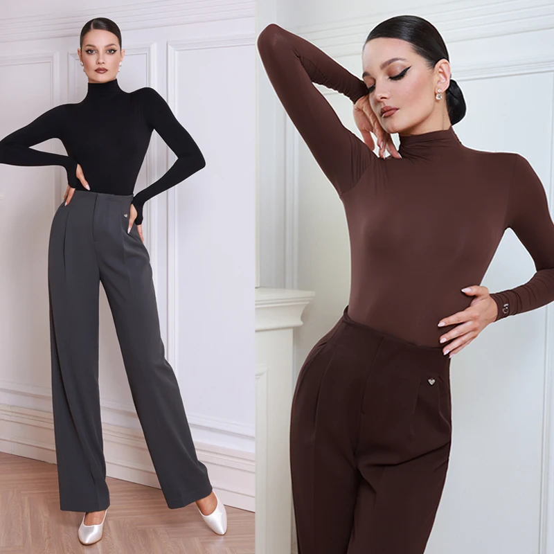Abbigliamento da ballo femminile per donna, tango, competizione di danza moderna, abiti, collo alto, pantaloni da ballo a vita alta, top latino SL14721