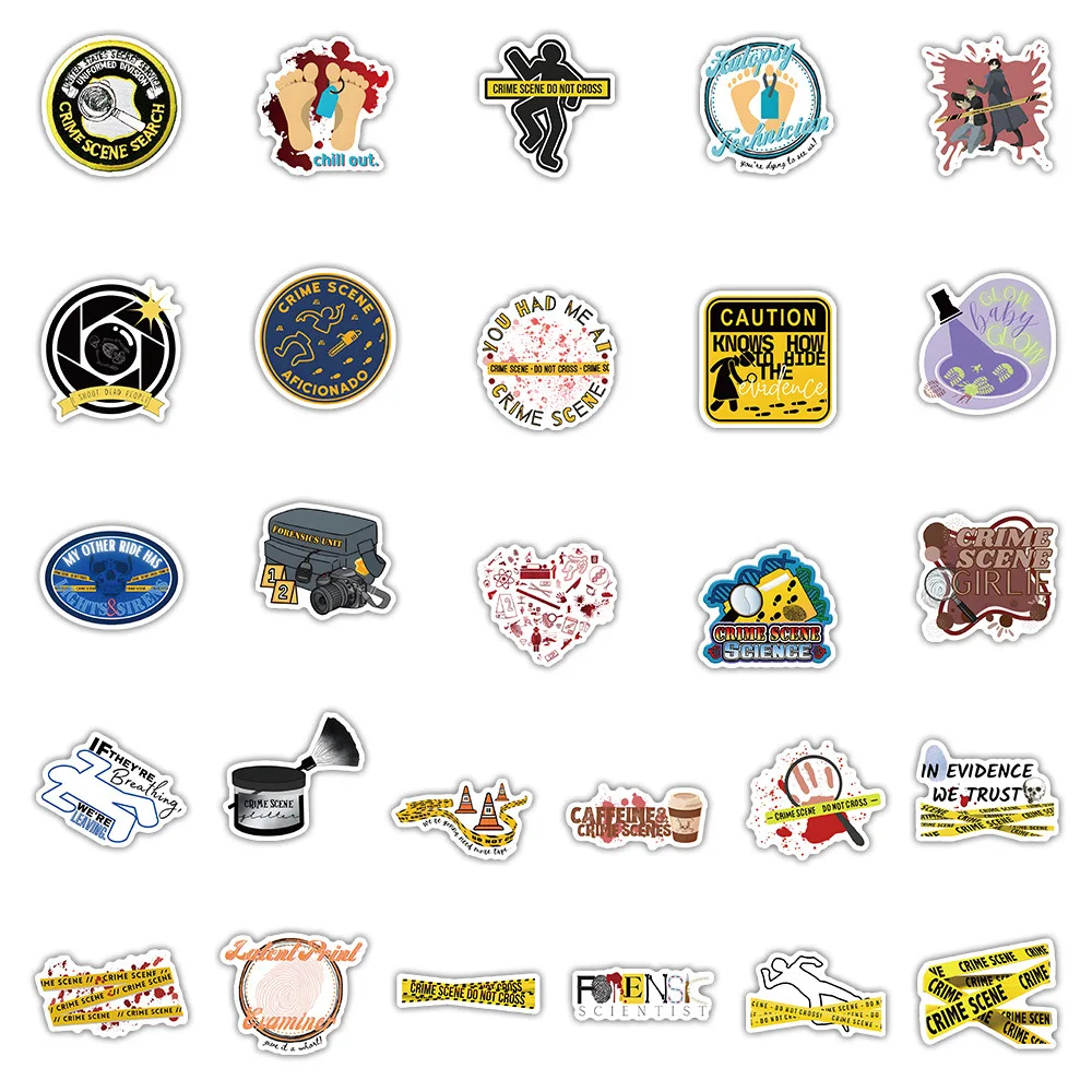 52 قطعة من ملصقات مشهد جريمة الشرطة الكرتونية، شارات تحذيرية لمشهد الجريمة للهاتف المحمول وحقيبة الكمبيوتر المحمول وملصق مضاد للمياه
