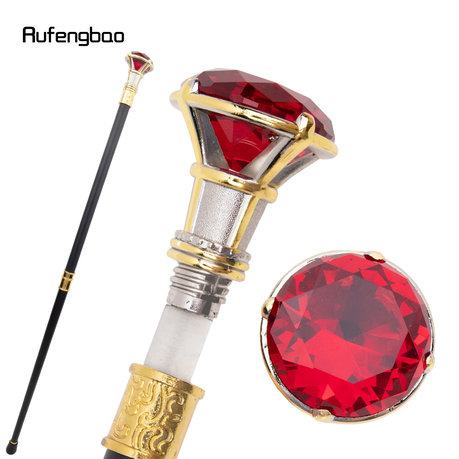 Red Diamond Type Golden White Walking Stick with Hidden Plate Self Defense Fashion Cane Plate Cosplay Crosier Stick 90cm