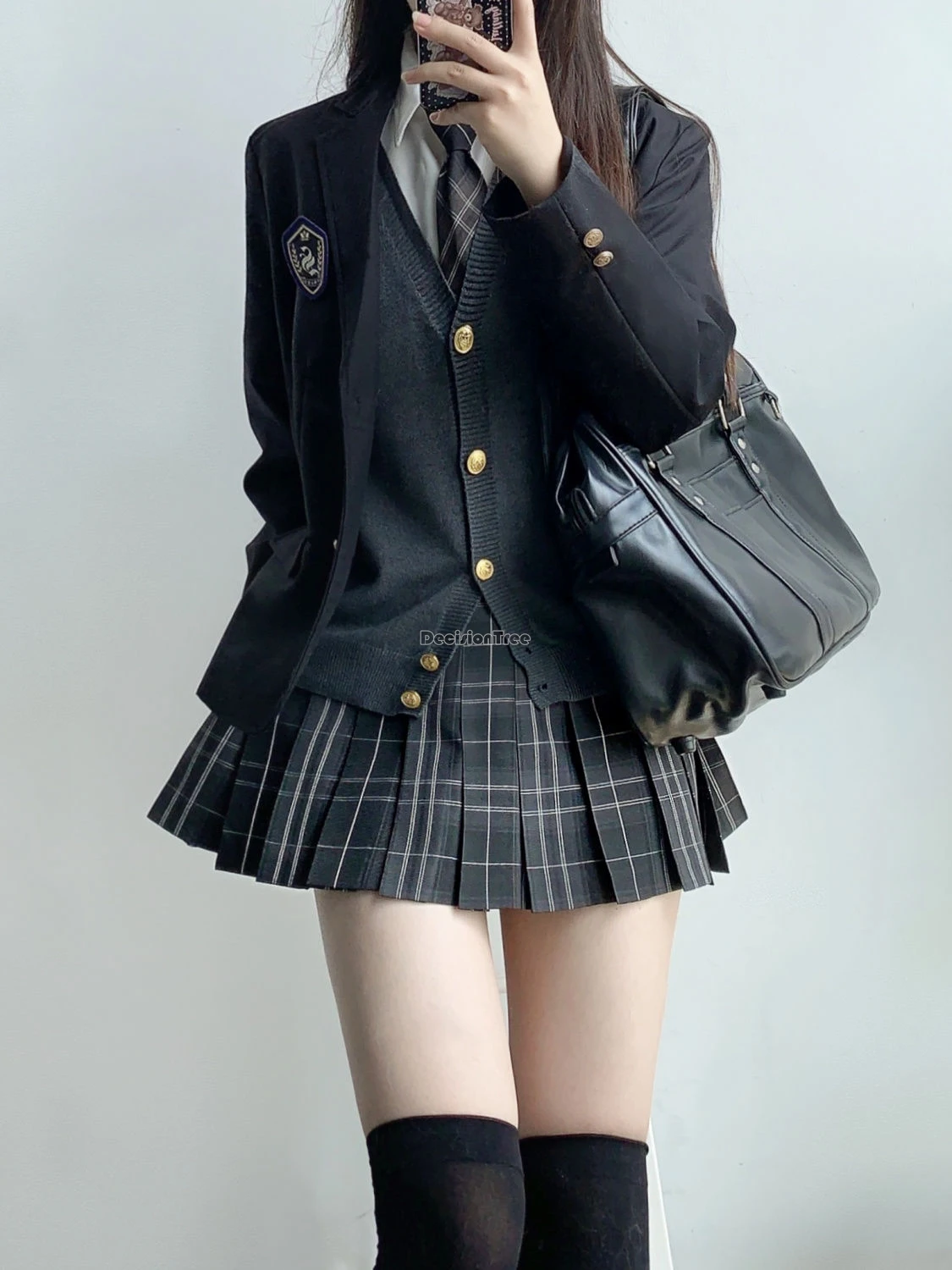 2025 tradicional coreia japão estilo jk uniforme terno conjunto camisa colete xadrez plissado meia saia feminina moda retro completo jk conjunto b216