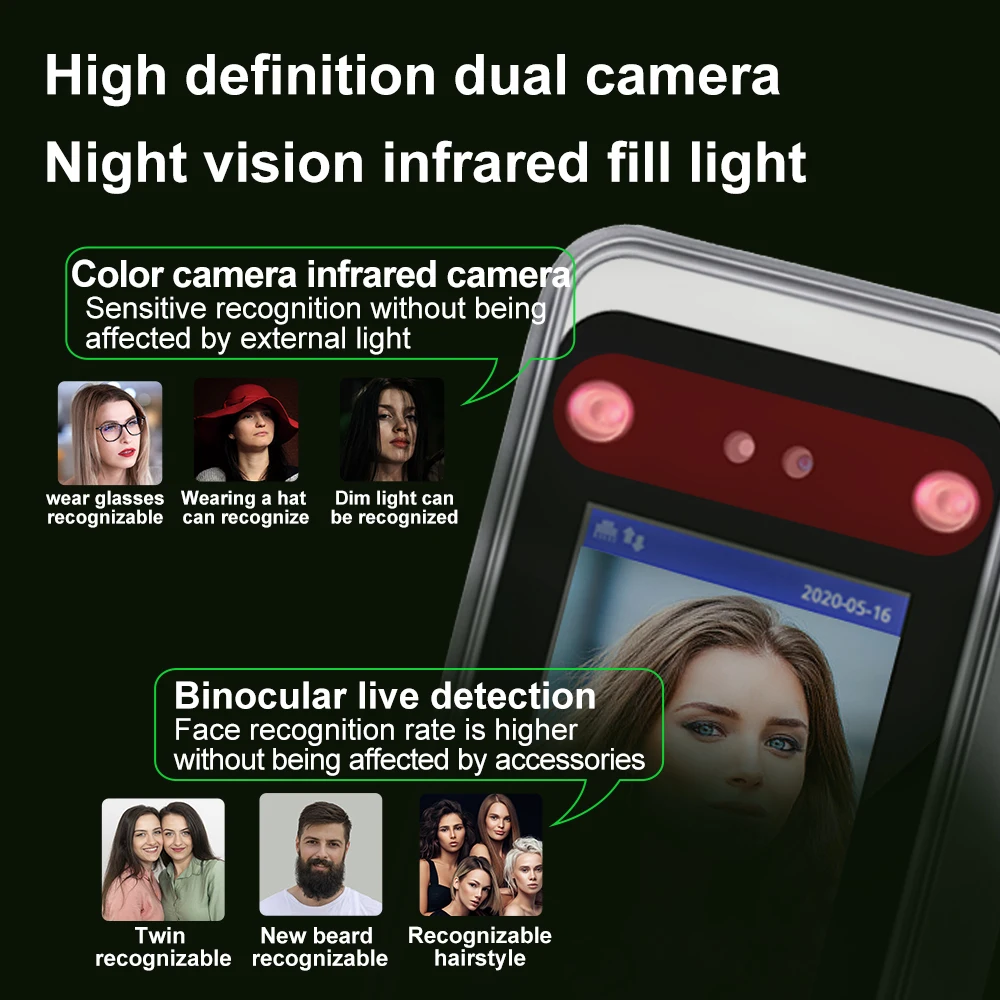 TCP/IP แบบไดนามิก Face Recognition RFID Access Control Terminal 4.3 นิ้วหน้าจออุปกรณ์ 2000 ผู้ใช้กล้อง HD