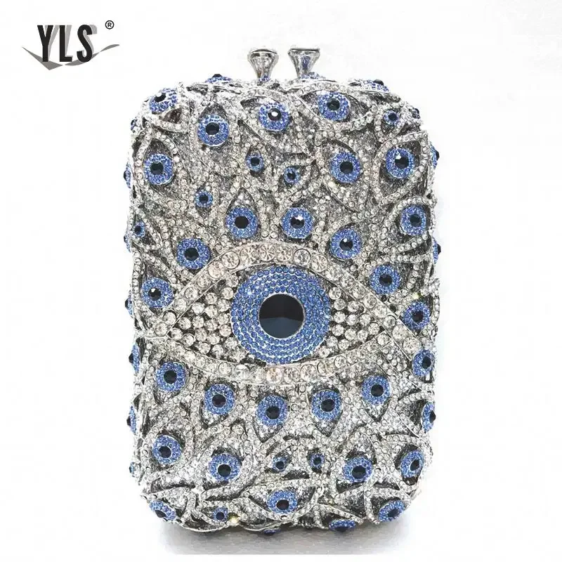 New Fashion Silver Gold Blue Evil Eye Women\'s Diamond Handbag Party Evening Wallet Women\'s Bridal Wedding Crystal Bag