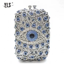 New Fashion Silver Gold Blue Evil Eye Women's Diamond Handbag Party Evening Wallet Women's Bridal Wedding Crystal Bag