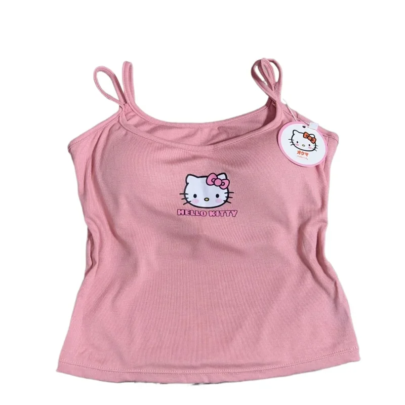 New Sanrio Hello Kitty New Double Strap Girls Vest Detachable Breast Pad Design Soft Cute Vest Y2k Hot Girl Versatile Suspender