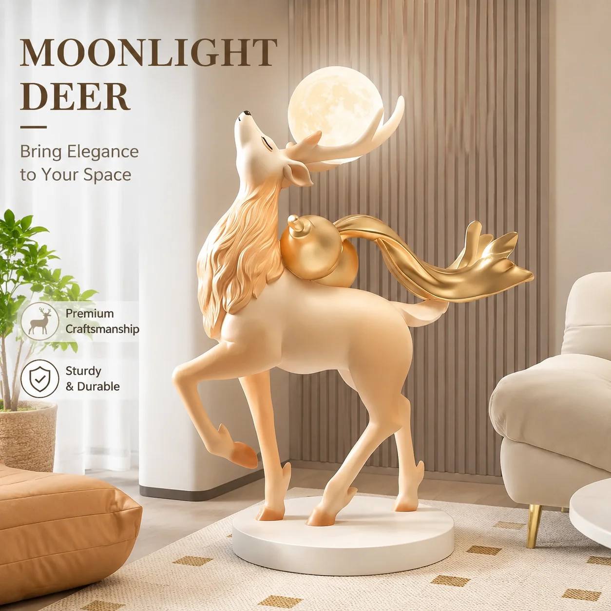 Large Elk-Shaped Floor Decor for Living Room, Bedroom, or TV Cabinet – Elegant Home Accent & Housewarming Gift