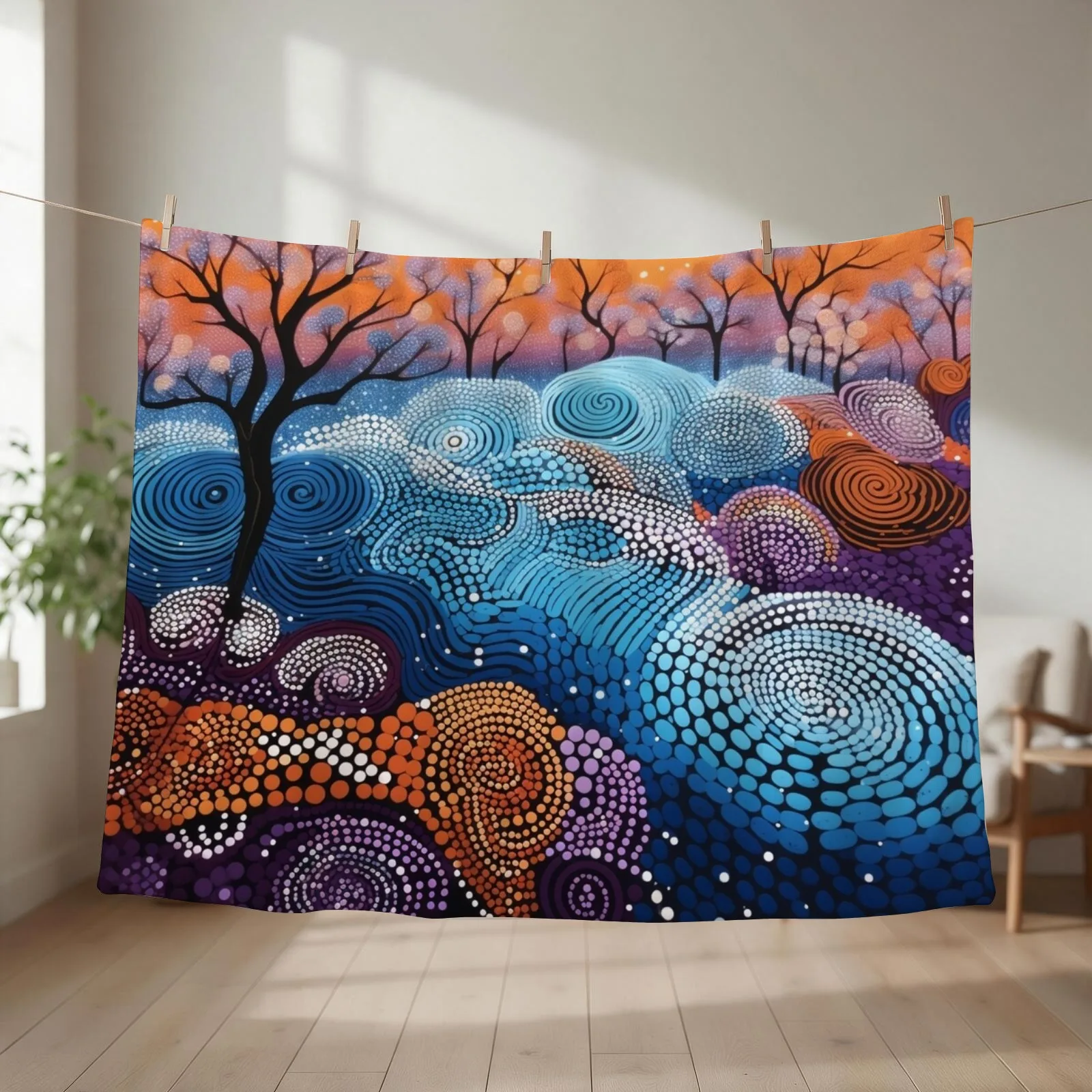 Aboriginal Authentic Art - With Trees in Park Throw Blanket Decorative Beds warm for winter Travel Plush Blankets