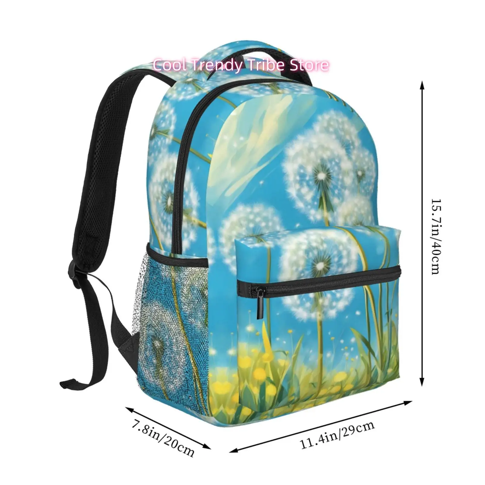 Dandelion Print Backpack, Nature-Inspired Oxford Daypack, High Quality Casual Daypack, Adjustable Straps, for Casual Outings& Tr