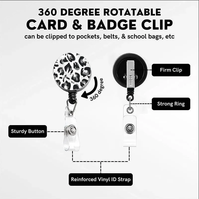 Leopard Print Retractable Badge Reel Holder with Card Holder Neck Strap Lanyard Stylish ID Name Worker Card Keychain for Women