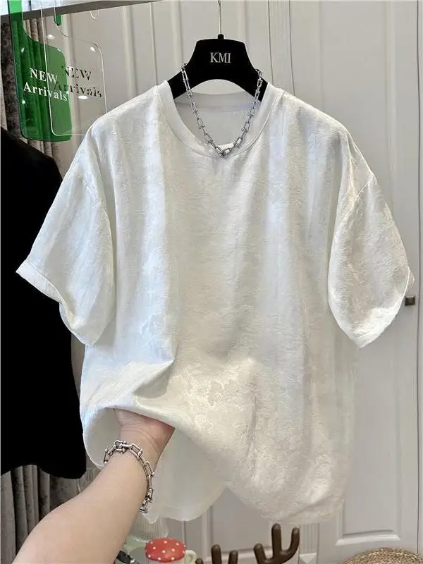 

Повседневная свободная футболка с коротким рукавом и круглым вырезом для мужчин и женщин, летняя, дышащая, удобная, больших размеров, из плоской вязки