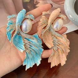 Creative Exquisite Crystal Mermaid Goldfish Keychain Car Keys Holder Rhinestone Pearl Bag Pendant Keyrings Jewelry Gifts