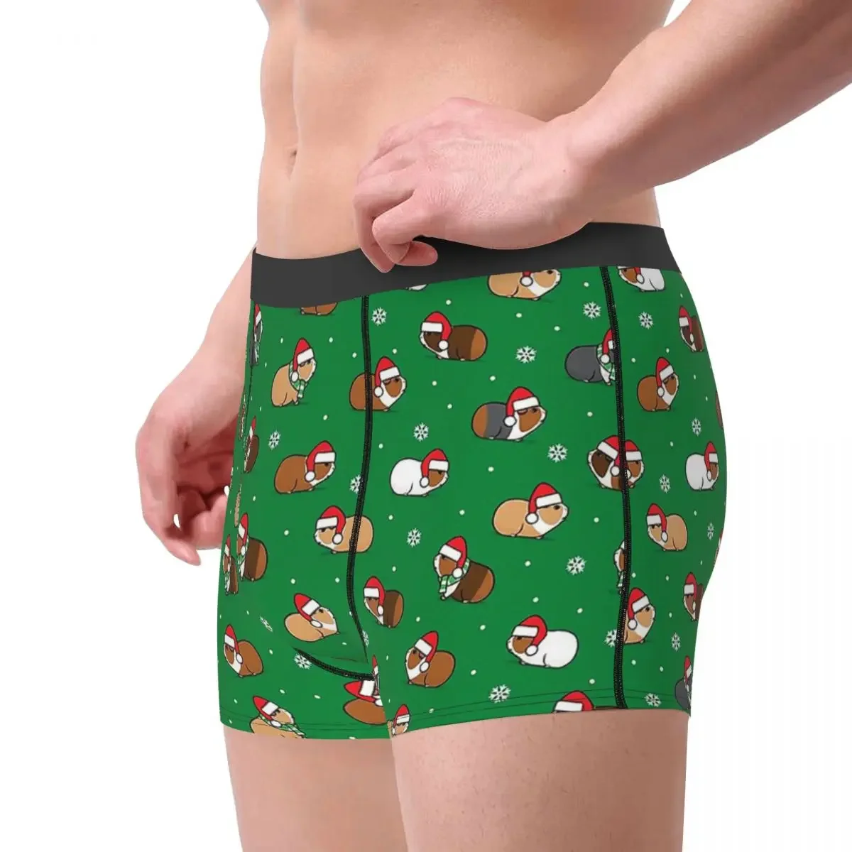 Christmas Green Guinea Pig Cavia Porcellus Animal Underpants Cotton Panties Male Underwear Print Shorts Boxer Briefs