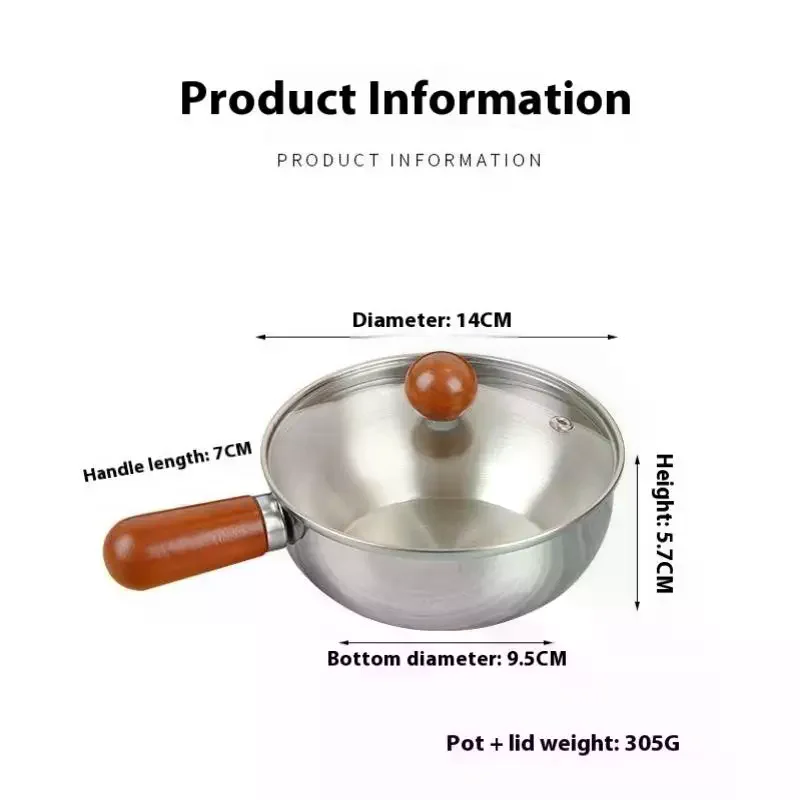 Tigela de aço inoxidável para uma pessoa com alça de madeira de nogueira para salada de frutas, utensílios de cozinha para restaurante