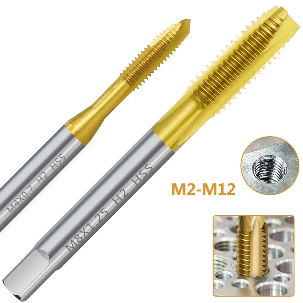 HSS Titanium Coating Thread Tap Screw Machine Tap Drill Bit M2-M12 Metric Straight Flute Thread Tap HSS6542 Threading Tap Drill