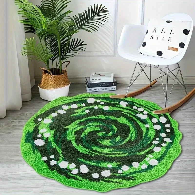 Anime cartoon Green Circular Plush Rug Waterproof Soft Carpet for Children's Bedroom Living Room Playroom Aesthetic Home Decor