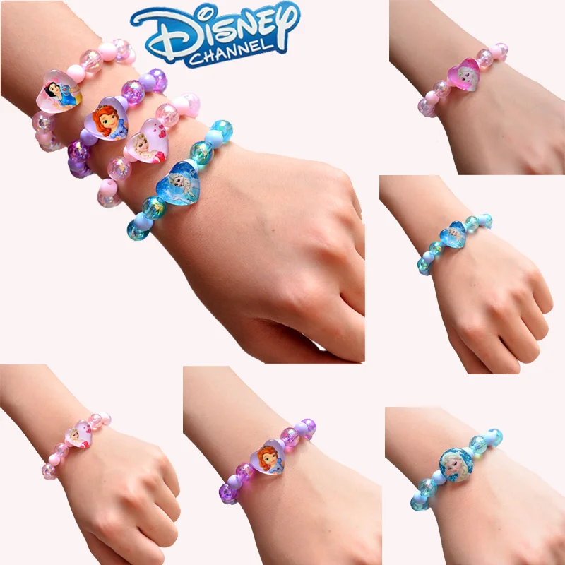 

Disney Frozen Princess Elsa Colorful Children Flash Bead Bracelet Creative Beaded Jewelry Sweet Girl Princess Jewelry Anime Gift