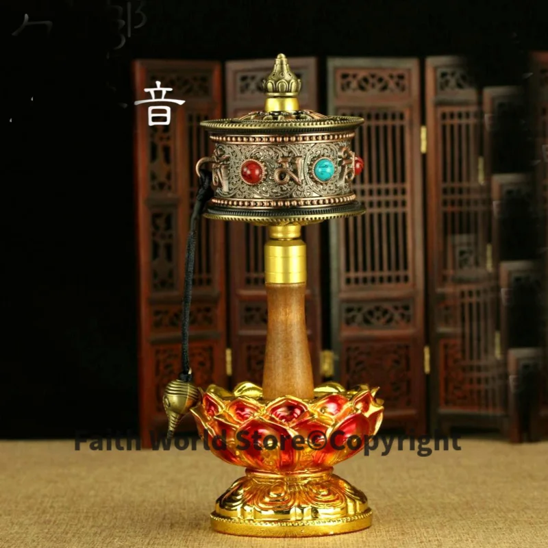 

Wholesale Buddhist articles -Tibetan Buddhism efficacious Tantric talisman The mani wheel prayer wheel + lotus base statue