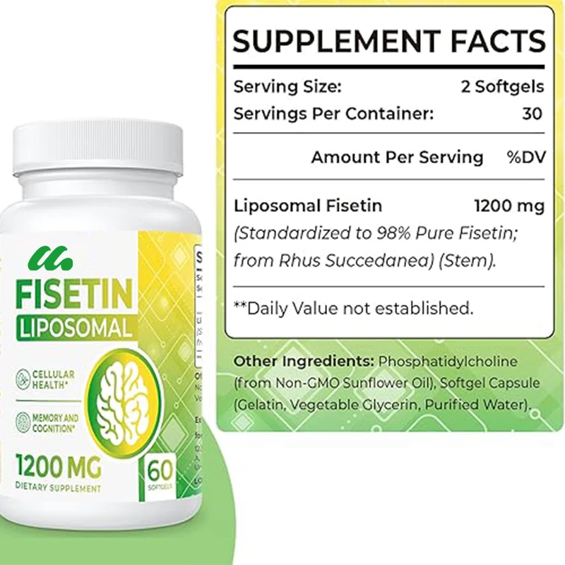 Liposome Fisetin Supplement 98% Pure Fisetin Polyphenol Antioxidant Immune Health Aging Cognitive Support Non GMO