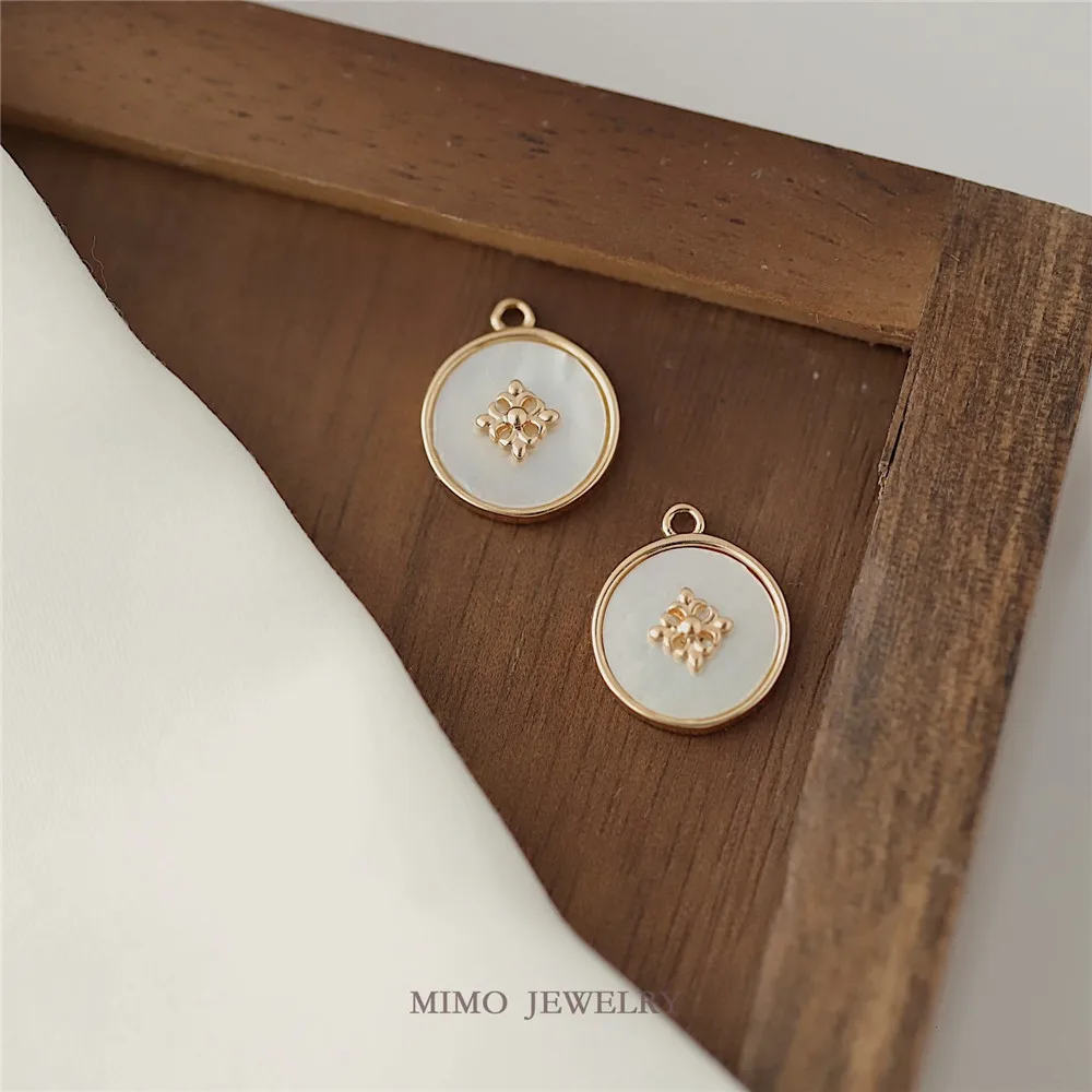 1PCS 12.8x10.9mm 14K Gold Color Round Cross Iris Pattern White Fritillary Pendant DIY Necklace Bracelet Handmade Charm Accessori