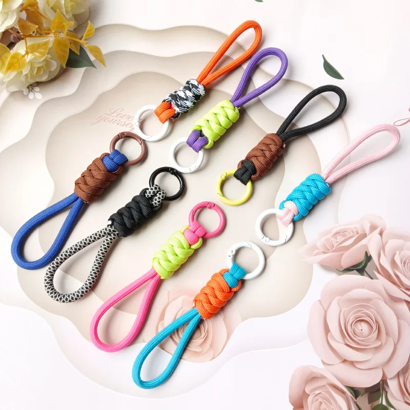 Fashion Colorful Braided Lanyard Keychain Anti-Lost Knot Nylon Rope Keyring for Women Men Car Backpack Pendant Accessories Gift