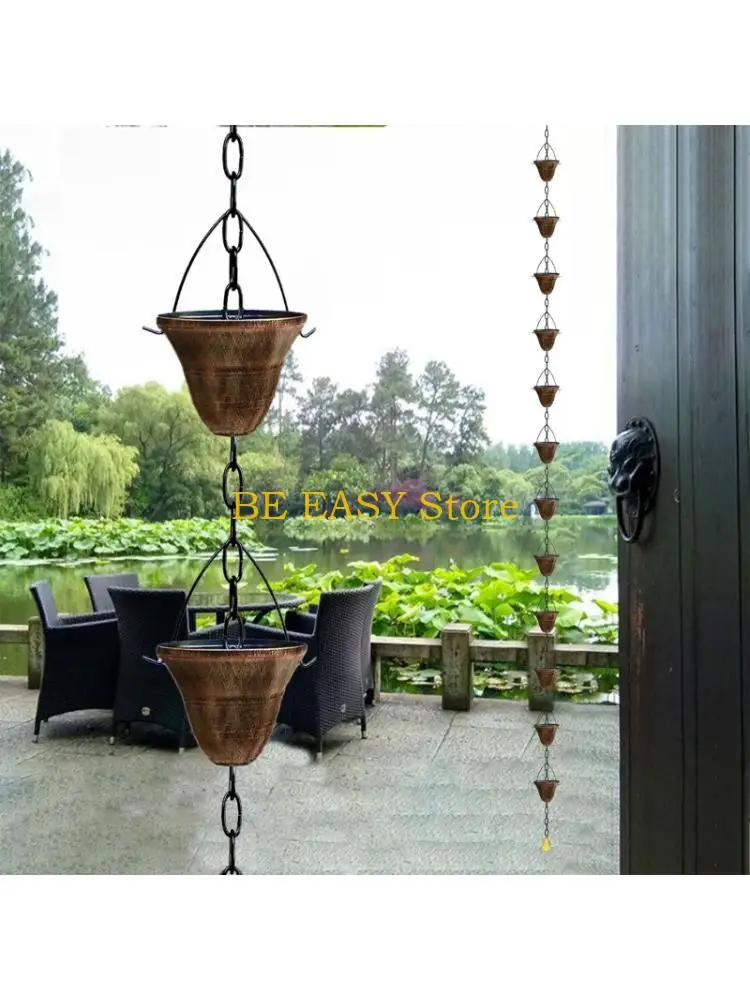 E28F Beautiful Metal Rain Chain Including Pendant Enhances Porch Or Shelter Area