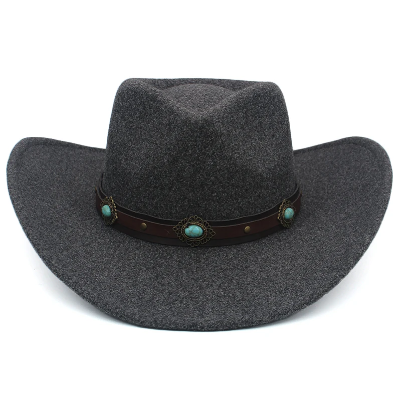 Men Women Wool Blend Western Cowboy Hats Wide Brim Sunhats Party Travel Sombrero Outdoor Caps Classical Retro Adjustable Size