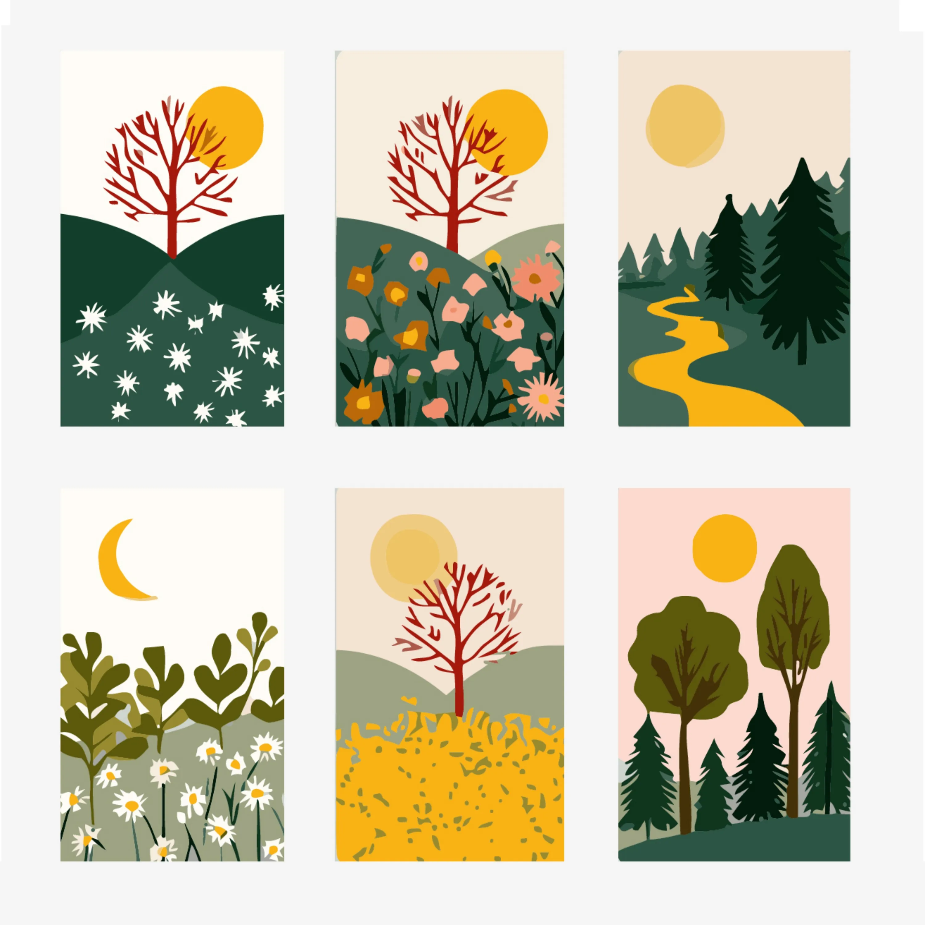 6 Stücke DIY-Malereien mit Motiven von großen Bäumen, Sonne-Mond, Natur und Leben, geeignet zur Wanddekoration im Haus. – Detail 2
