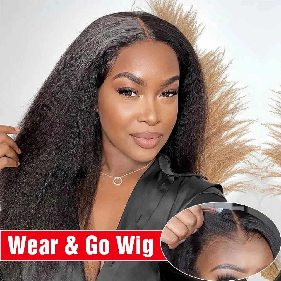 Yaki Kinky Straight Human Hair Wigs Glueless Wig 100% Human Hair Ready To Wear Preplucked HD Lace Wigs For Women Pre Cut No Glue