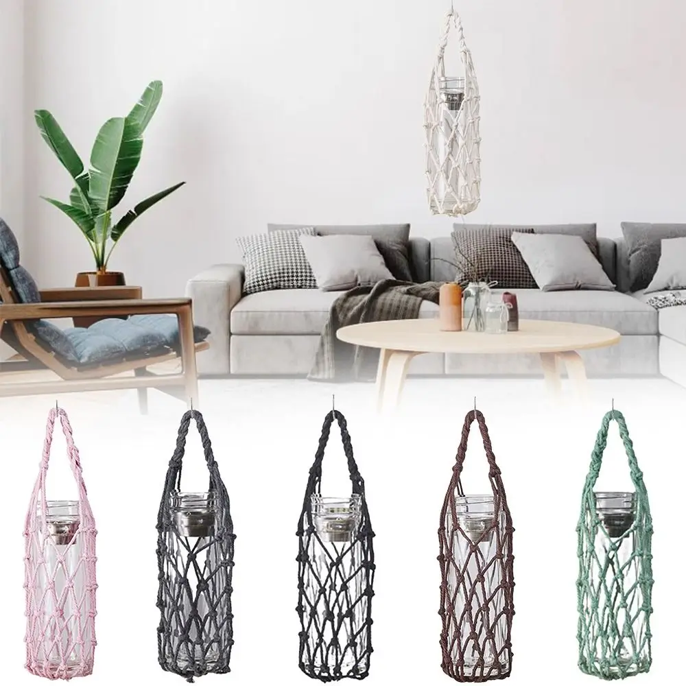 Hand Woven Water Cup Mesh Bag Weave Can Be Suspended Water Bottle Cover Multiple Colors Manual Pouch Visible Bag