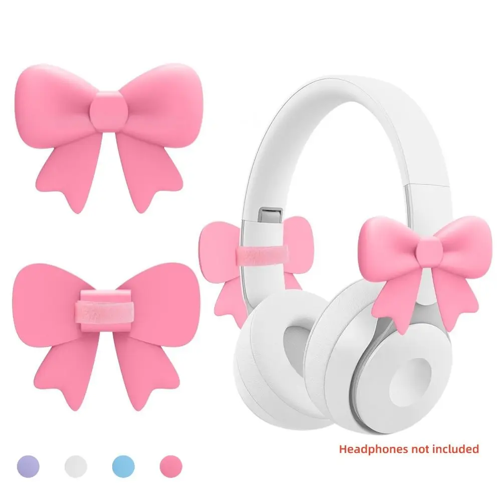 2PCS Creative Bow Shape Headphone Decorations Silicone 3D Headset Attachment Easy To Install DIY Earphone Charms Girls
