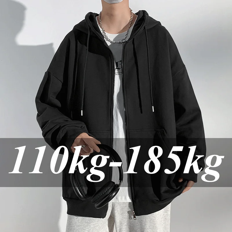 

Men's Plus Size Coat Zip Up Hoodies Jackets Autumn Winter Sweatshirt Jacket Black Cotton Big Tall Basic Male Clothing 110-185KG