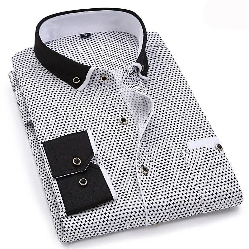 

Men's Clothing Shirts Chemise Printed Long Sleeve Men Dress Stretch Easy Care Shirt Formal Business Office/Working Wear S-5XL