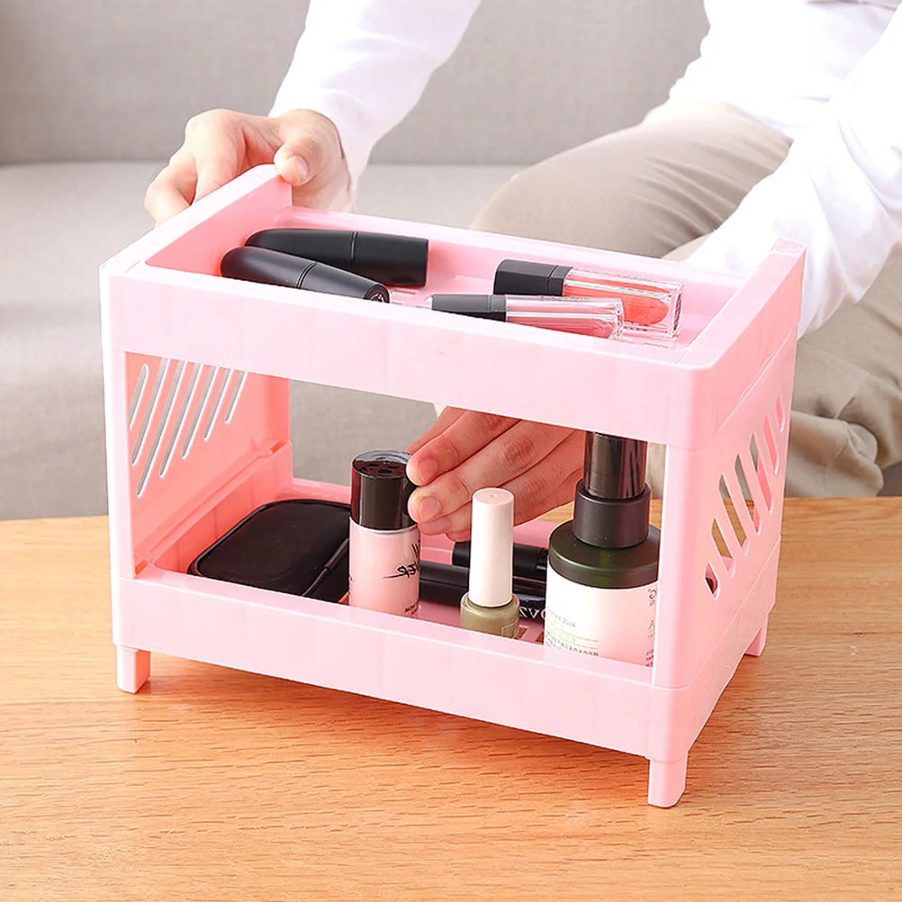 

Double Layers Kitchen Storage Rack Plastic Seasoning Organizer Stand Holder Pink Countertop Shelf for Cabinet Cosmetics Cleaning