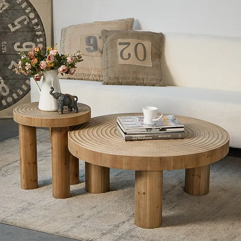 Log small coffee table living room sofa front bed and breakfast round solid wood low table Nordic wabi-sabi wind bedside table