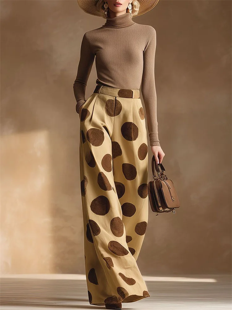 Yeezzi Women's Vintage Polka Dot Wide Leg Pants 2026 New High Waist Pleated Pockets Loose Casual Summer Office Trousers Bottoms view 2
