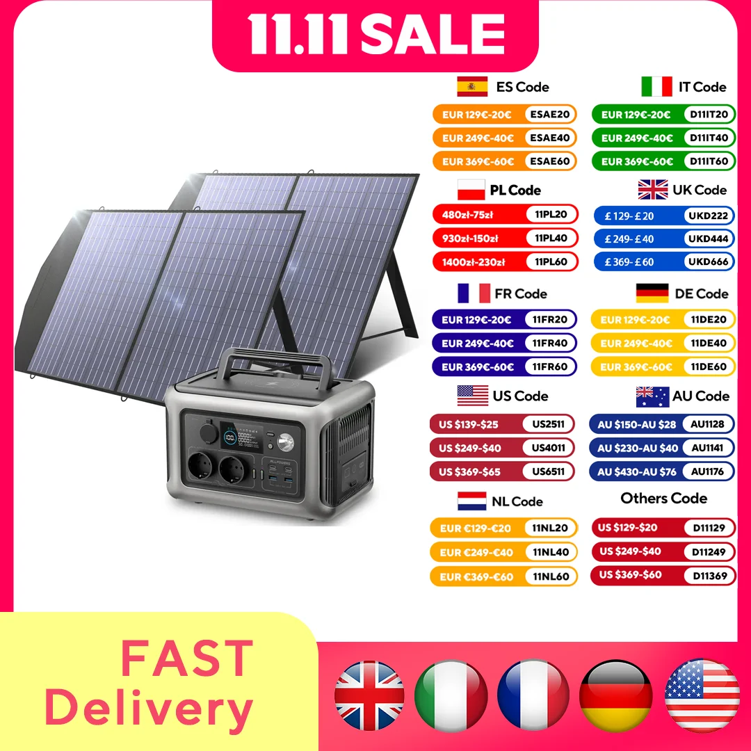 ALLPOWERS Solarpanel 100W 140W 200W شاحن الطاقة الشمسية مع بطارية LiFePo4 299Wh 600W محطة طاقة محمولة للتخييم RV #1