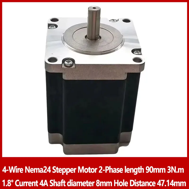 

4-проводной шаговый двигатель Nema24, длина 2-фазного двигателя 90 мм, 3 Нм, шаговый угол 1,8 ° Ток 4А, диаметр вала 8 мм, расстояние между отверстиями 47,14 мм