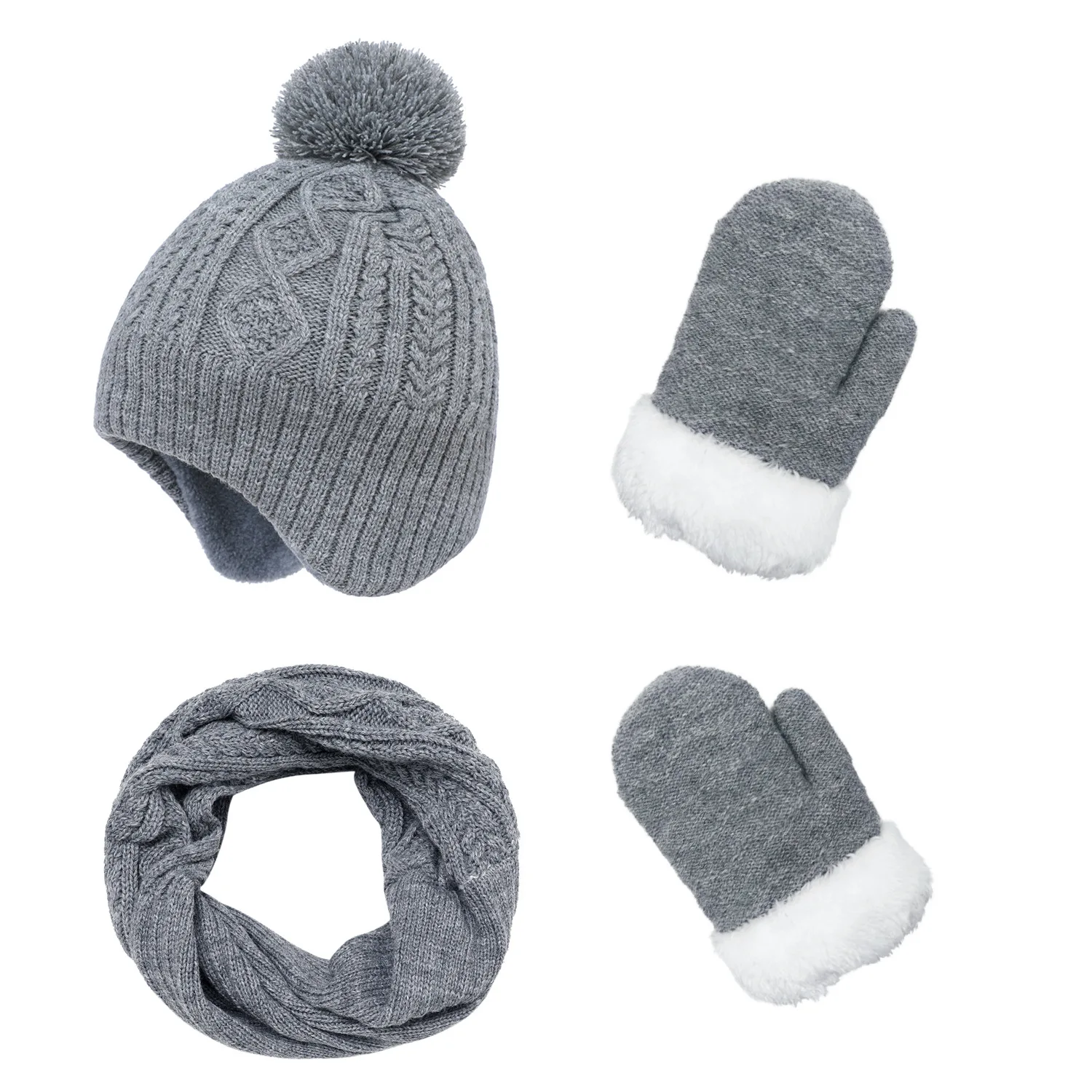 Gorro de punto para niño y niña, bufanda y guantes, gorro cálido y suave, accesorio de esquí para clima frío al aire libre, invierno y otoño