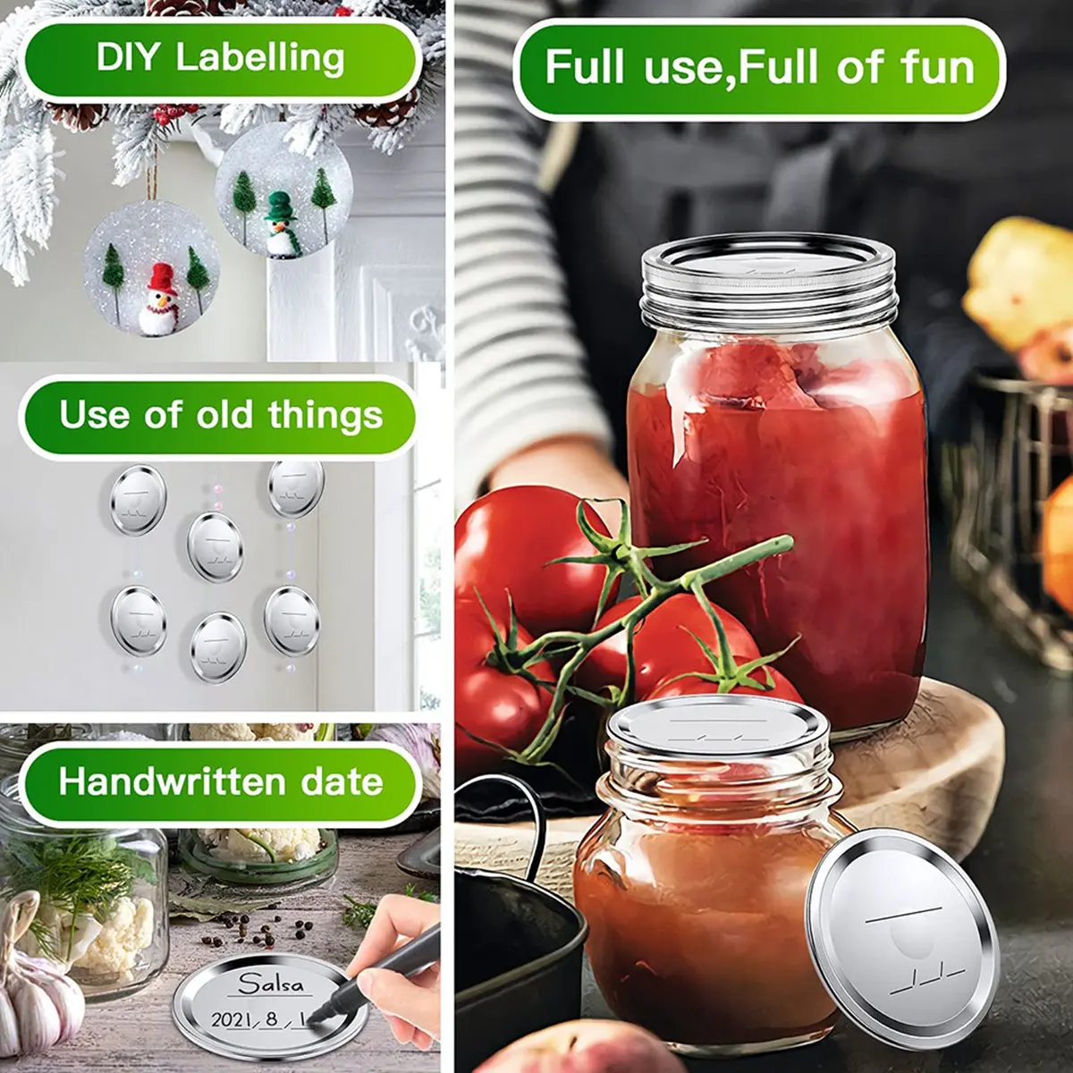 Premium-100 Pcs Wide Mouth Canning Lids for Ball, Kerr Jars,86mm Leakproof Jar Lids,Split Type Jar Lids,for Canning