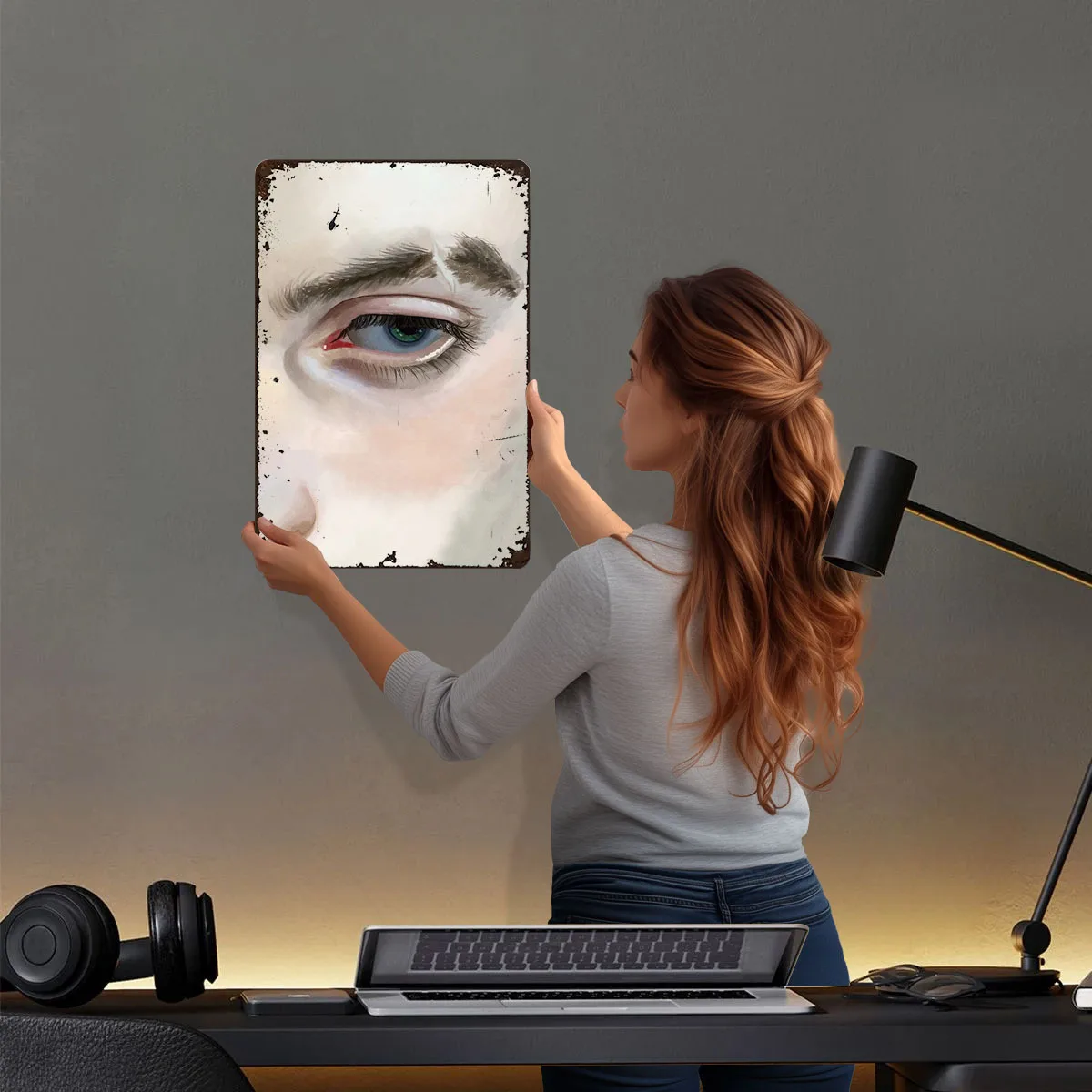 العين المقربة مع علامة معدنية قزحية خضراء اللوحة ملصق جدار الفن جدارية تخصيص القصدير اللوحة ل جدار الفن الديكور الرجعية #2