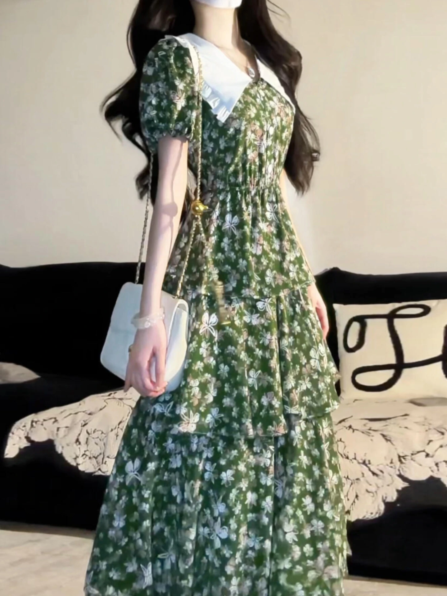 Colletto per bambola retrò Stampa floreale Maxi Dr Donna Estate 2025 New Beach Vaion Vita stretta Lunga Dr Sweet Sle giapponese