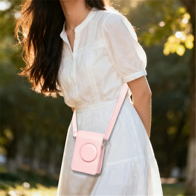 With Shoulder Strap Instant Camera Accessories For Fujifilm Instax Mini EVO Camera Case Compact Waterproof Pink PU Leather Bag