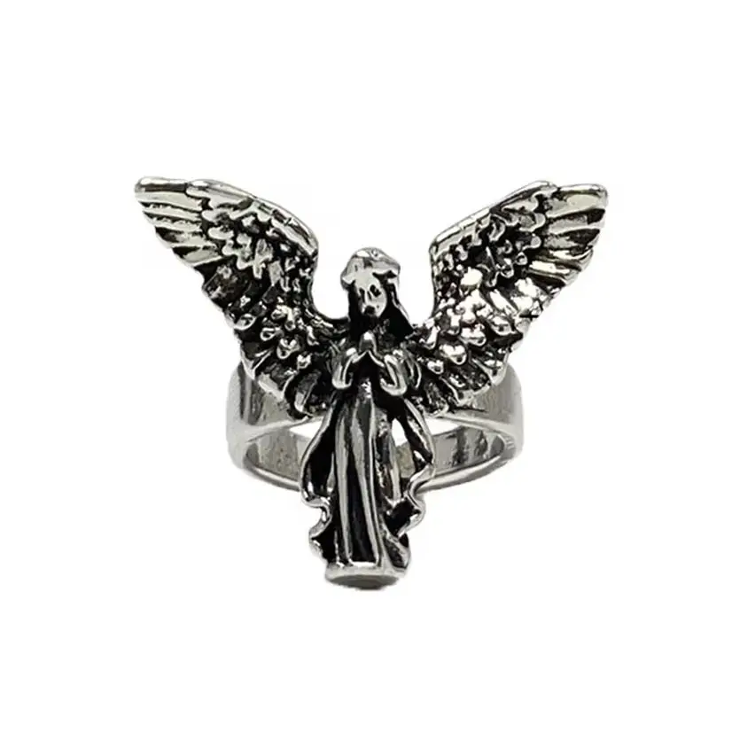Gothic Angel Wing Ring Adjustable Wide Band Unisex Dark Vintage Jewelry