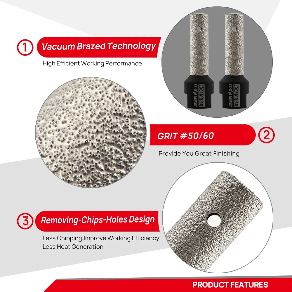 DT-DIATOOL 2Pcs เพชรสูญญากาศแห้งนิ้วมือ Bits กระเบื้องเซรามิค Pocelain มิลลิ่ง Bevel ขยาย Marble Holes M14 M10 5/8-11