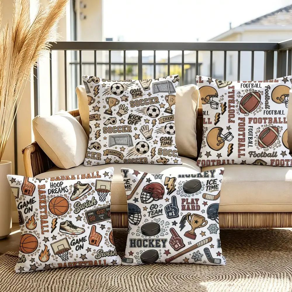 Vintage Sport Vibe Cushion Cover Soft Plush Throw Pillow Cover Double-Sided Decorative Cushion Case Sofa Bedroom Home Decor