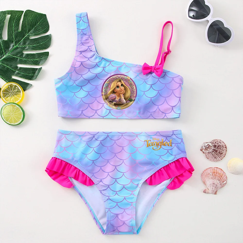 Tangled Rapunzel Princess Girls Swimsuit One-Piece Bathing Suits Kids Wear Mermaid Fish Children's Dresses Swimwear Beach Suit