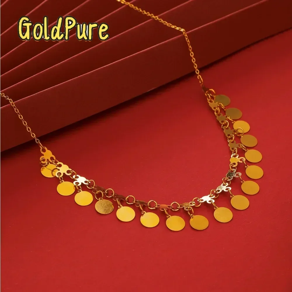 

Золотое колье Goldpure для женщин, 9999 пробы, 24K, из настоящего золота, в африканском стиле, с геометрическим узором и кисточками, нишевый дизайн, элитная цепочка на ключицу, подарок