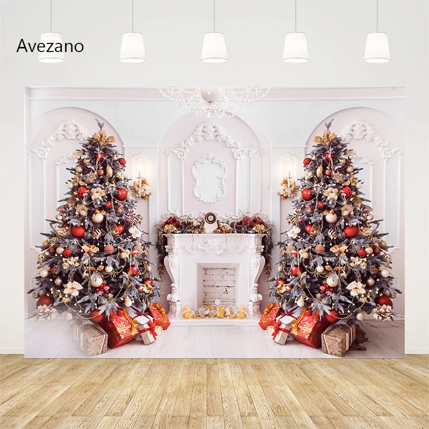 

Christmas Photography Backdrops Fireplace Xmas Trees Gift European Style Wall Family Portrait Background Photo Studio Decoration