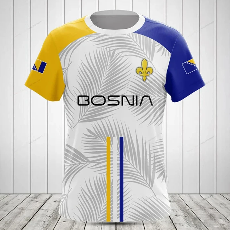 Custom Name Summer Casual Bosnia Flag Graphic T-shirts Oversized Men's Fashion Jersey Soft Short Sleeve Tops Fast Dry Sportswear