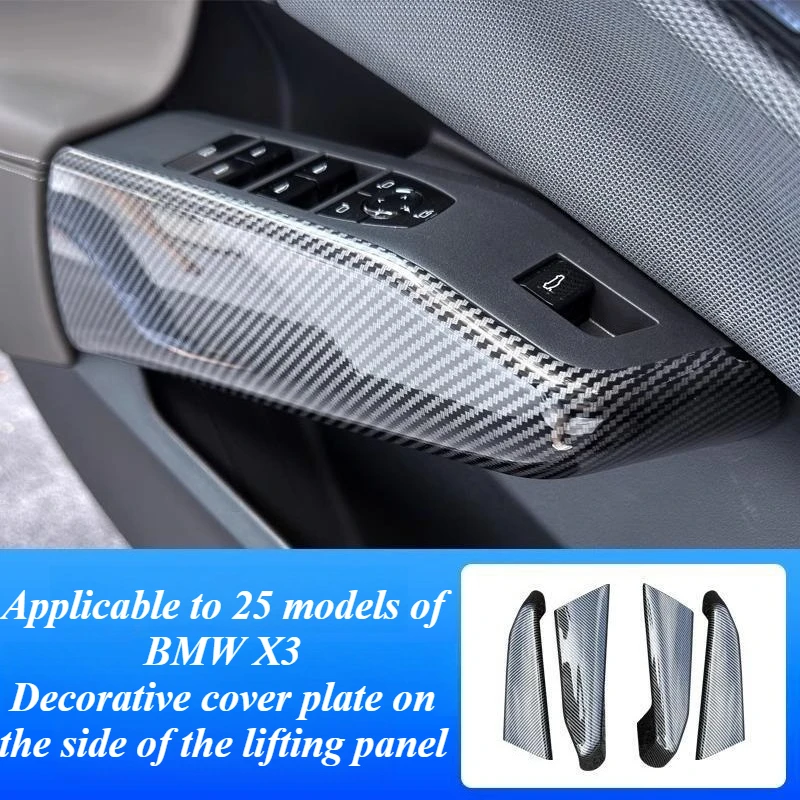 

For BMW X3 G45 2024-25 Window Switch Panel Cover Trim 2PC Set Carbon Pattern Textured Anti Scratch Interior Auto Styling Upgrade